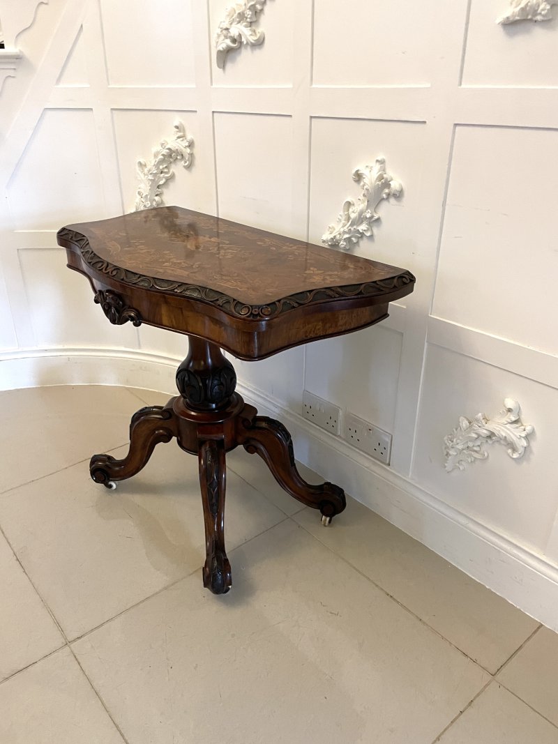 Exceptional Quality Antique Victorian Burr Walnut Inlaid Floral Marquetry Card/Console Table - Image 5